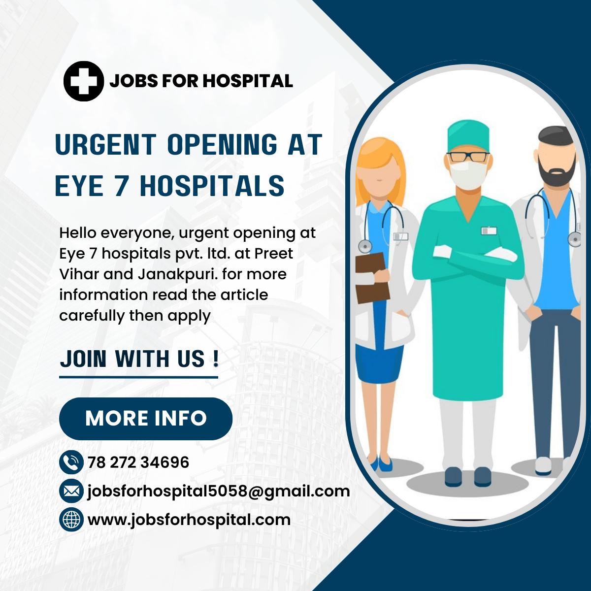 urgent opening at Eye 7 hospitals